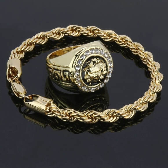 Other - Gold Medusa Head Ring And Rope Bracelet Set NEW